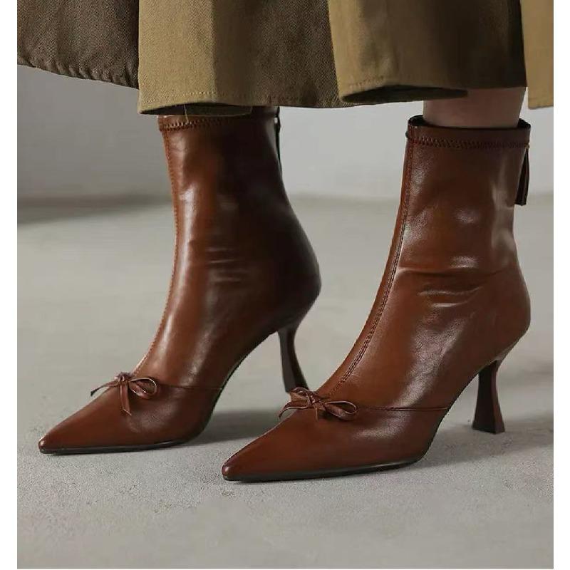 Shoes for Women Fashion Zipper Women's Boots Autumn Pointed Toe Solid Sexy Dress Short Barrel Stilettos or Thin Heels Boots