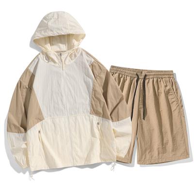 Summer Sun Protection Suit for Men Lightweight Breathable UV Resistant Patchwork Color Sun Protection Suit Casual Sports Set Two-piece Set