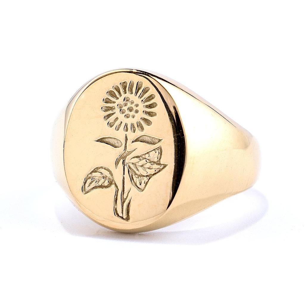 European Polished Stainless Steel Sunflower Unisex Ring