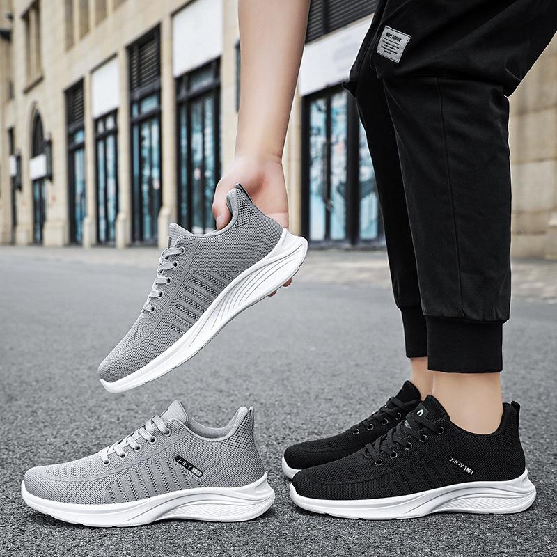 Unisex vår nya flytande vävda mesh andningsbara enkelskor mjuk sula bekväma fritidsskor sportskor