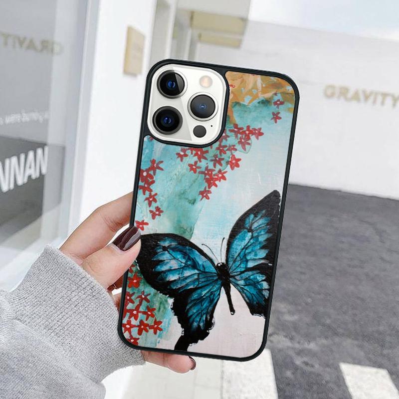 Blue Red Butterfly Phone Case For iPhone 17 Air 15 16 Cover  11 13 14 Pro Max 12 Plus Max Fundas