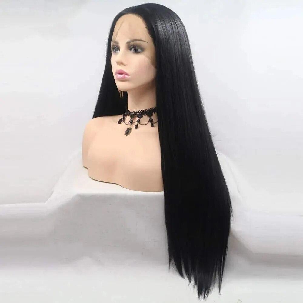 1B# Black Wigs Long Silky Straight Black 13x3 Lace Wig for Women Heat Resistant Fiber Hair Replaceme