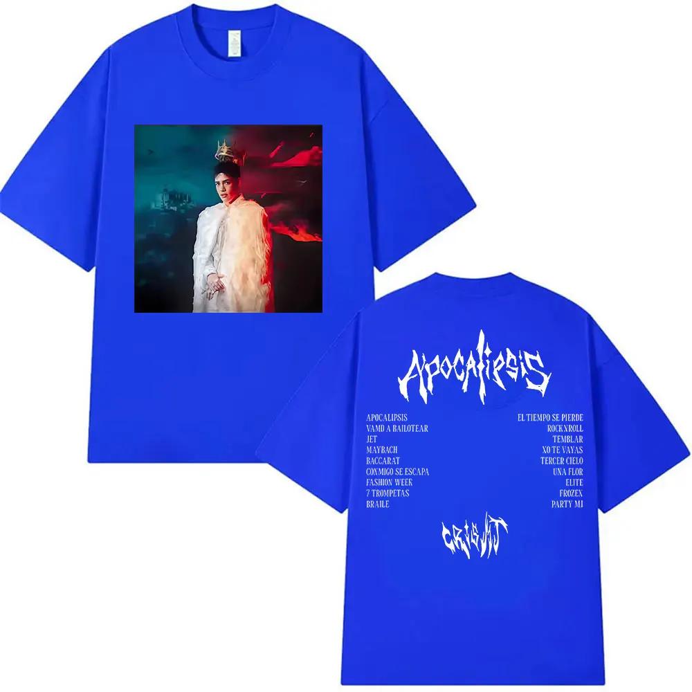 Rapper Cris MJ Apocalipsis 2025 Album Graphic T Shirts Mens Hip Hop Gothic Fashion Retro Cotton Short Sleeve Tshirt Streetwear