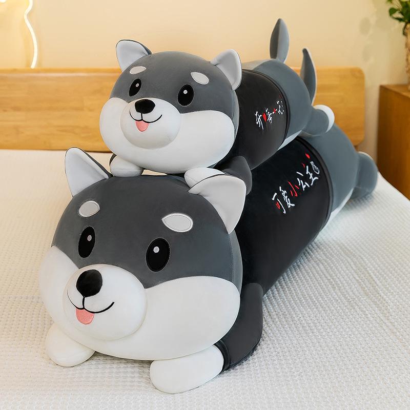 Gray Husky Plush Toy - Lying Down Dog Doll Pillow for Girls