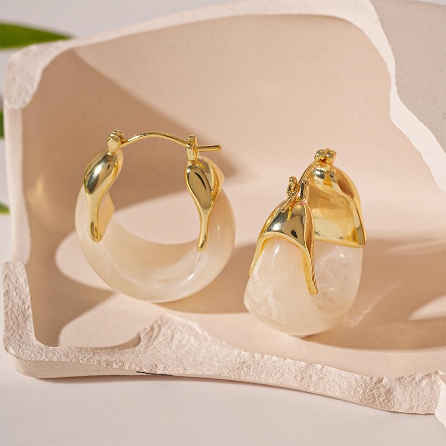European And American Retro Brown Resin Letter U-shaped Geometric Hoop Earrings For Women Fashion Simple Metal Jewelry Gifts