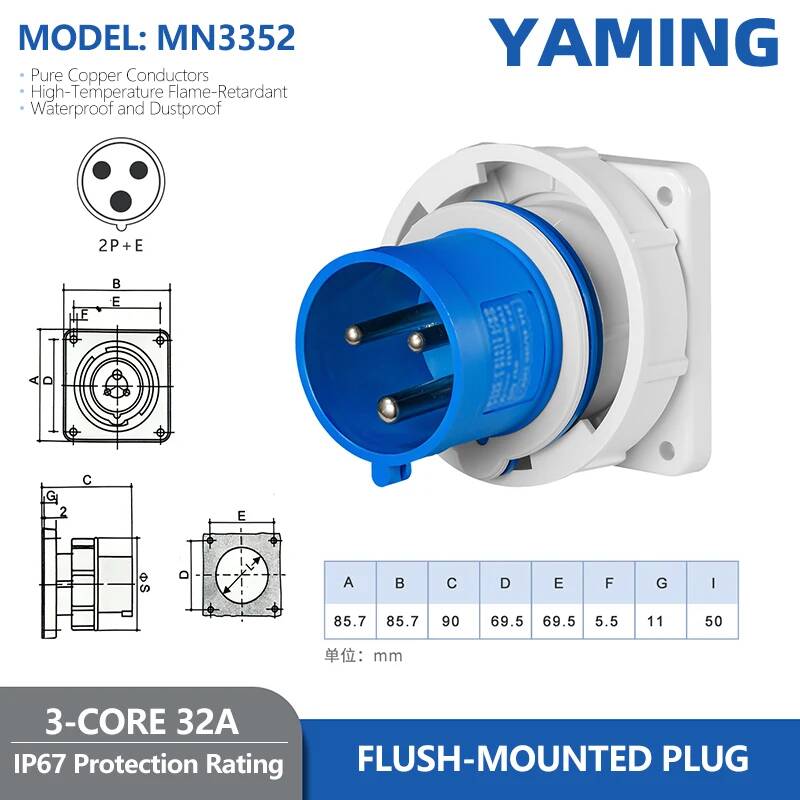 Waterproof IP67 Reverse Industrial Plug Aviation Socket Three-Phase 16/32A Connector 3-Pin 4-Pin 5-Pin Concealed Flush