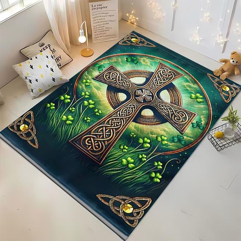 Celtic Cross with Shamrock Design Non-slip rug suitable for living room and bedroom sofas