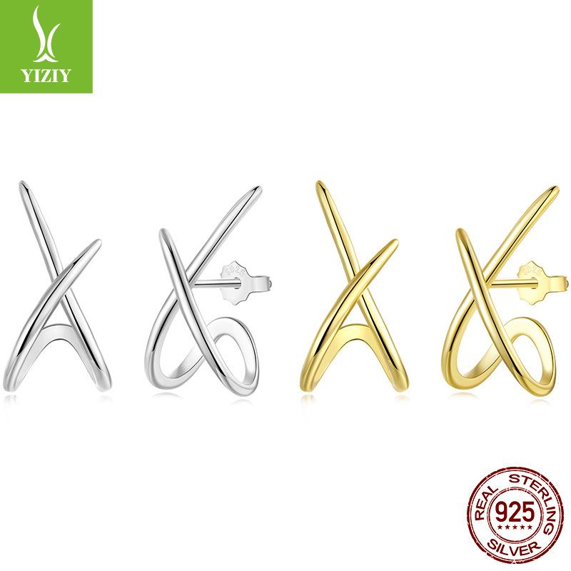 Personal Cold Wind Basic Line X Stud Earrings, Popular Line Sense S925 Sterling Silver Earrings