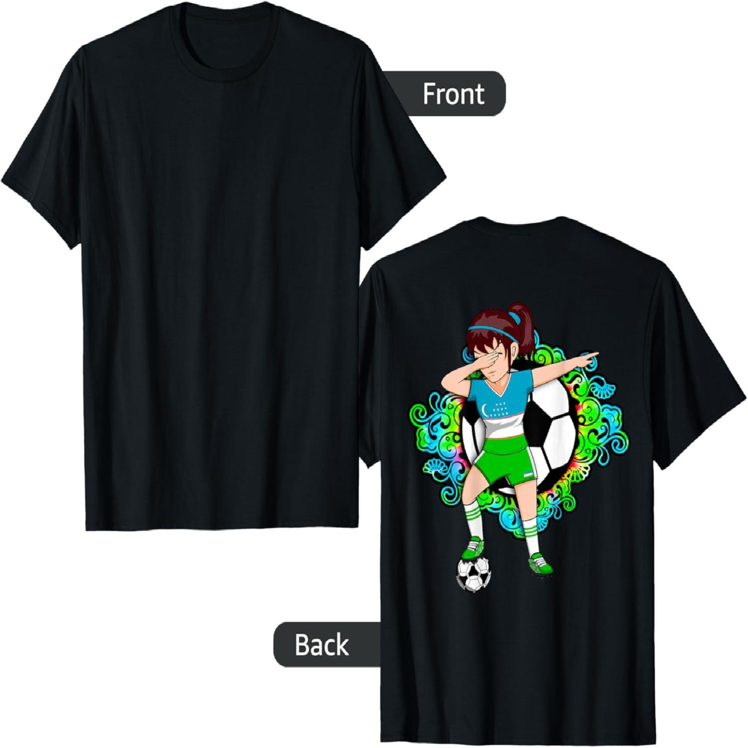 Dabbing Soccer Girl Uzbekistan Jersey Floral Football Flower T-Shirt S