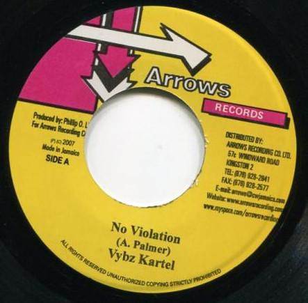 7inch Record VYBZ KARTEL - No Violation NONE Arrows Records 2007 Jamaica Reggae, Ska & Dub Used