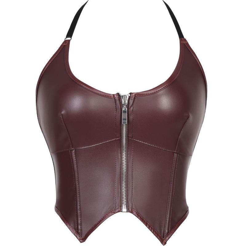 Top Bustier Sexy com Zíper no Pescoço para Mulheres, Ajustado ao Corpo, Controle de Barriga