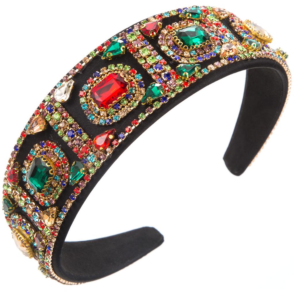 New Bright Heavy Industry Baroque Colorful Crystals Headband Women's High Quality Retro Dance Club Hair Accessories