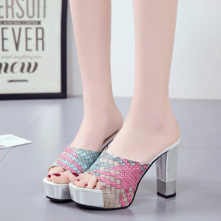 New Women Summer Slippers Fashion Sexy Super Square High Heels Peep Toe Party Shoes Woman Platform Sandals 2019