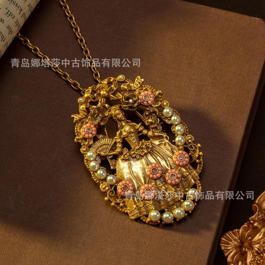 New Heavy Craft Creative Necklace and Brooch Dual-use European and American Artistic Retro Jewelry Set