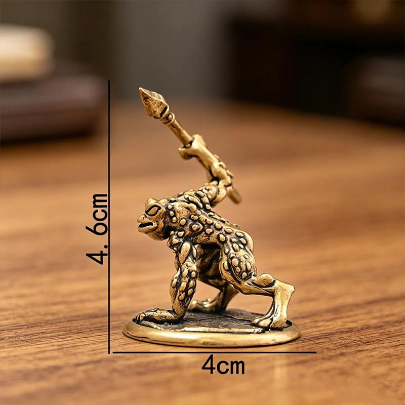 Solid Brass Toad Warrior Small Statue Retro Animal Miniature Ornament for Desktop Office Home Decor Collection Gift