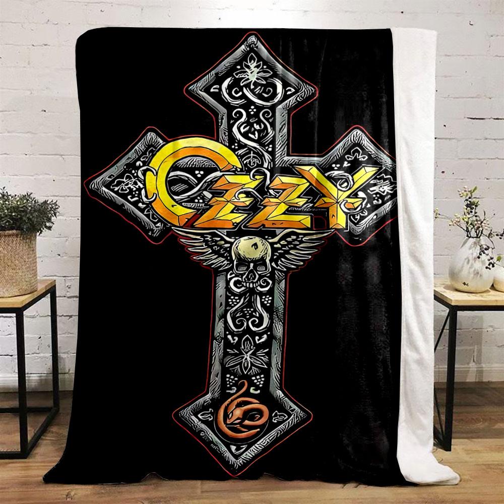 Gothic cross with intricate floral and skull designs, serpent motif. for all seasons blanket lunch break throw gift