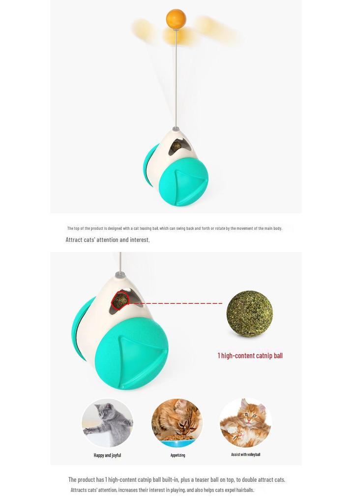 Interactive No-Electric Tumbler Cat Toy with Feather Teaser Stick