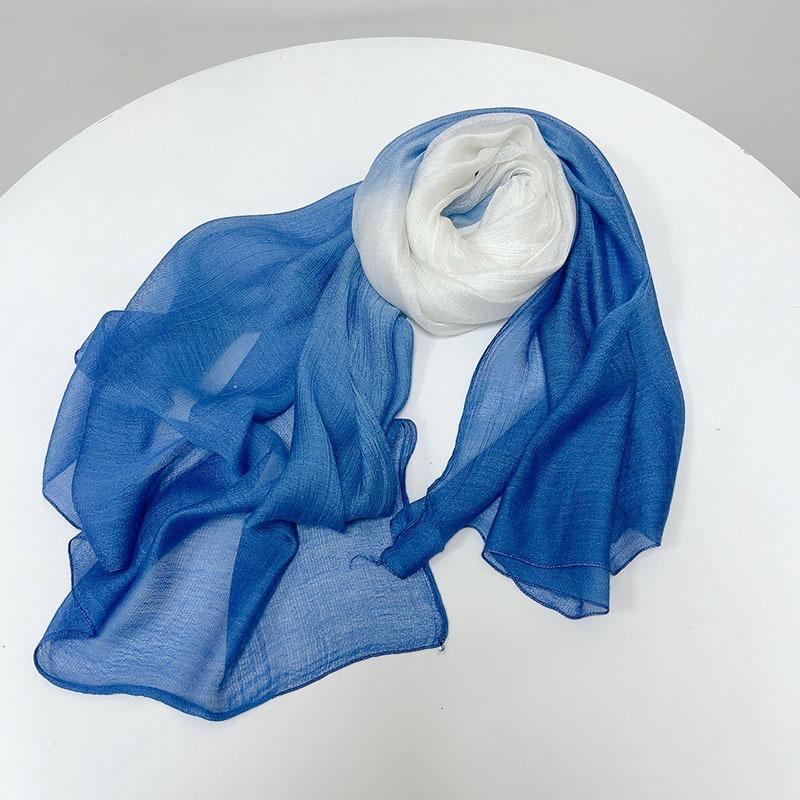 Spring And Summer Linen Tie-Dyed Silk Scarf, Thin Breathable Thin And Narrow Small Scarf With Characteristic Beveled Yarn Two-Color Optional