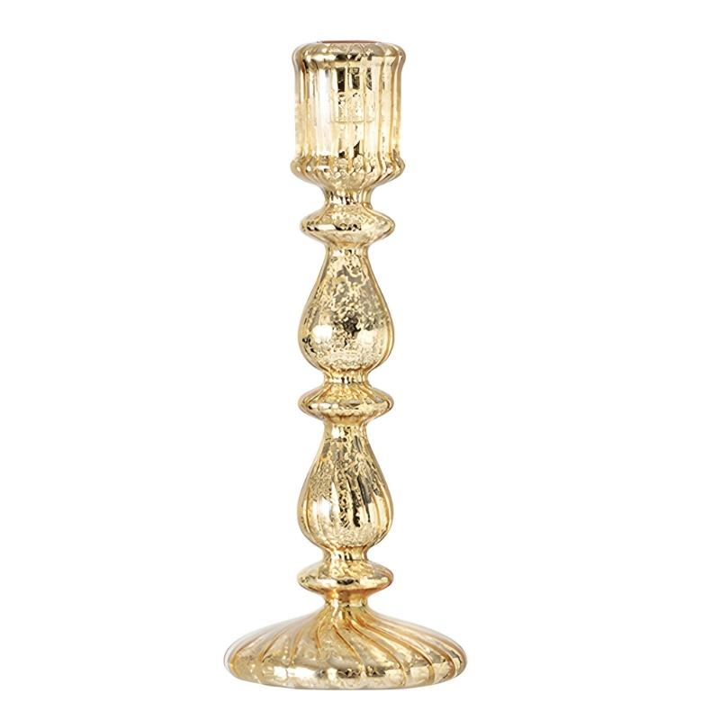 Candle Stick Holders Tapers Candle Holders Ribbed Glass Candlestick Holders with Wide Round Base for Dining Table Shelf Display, Home Accent, and