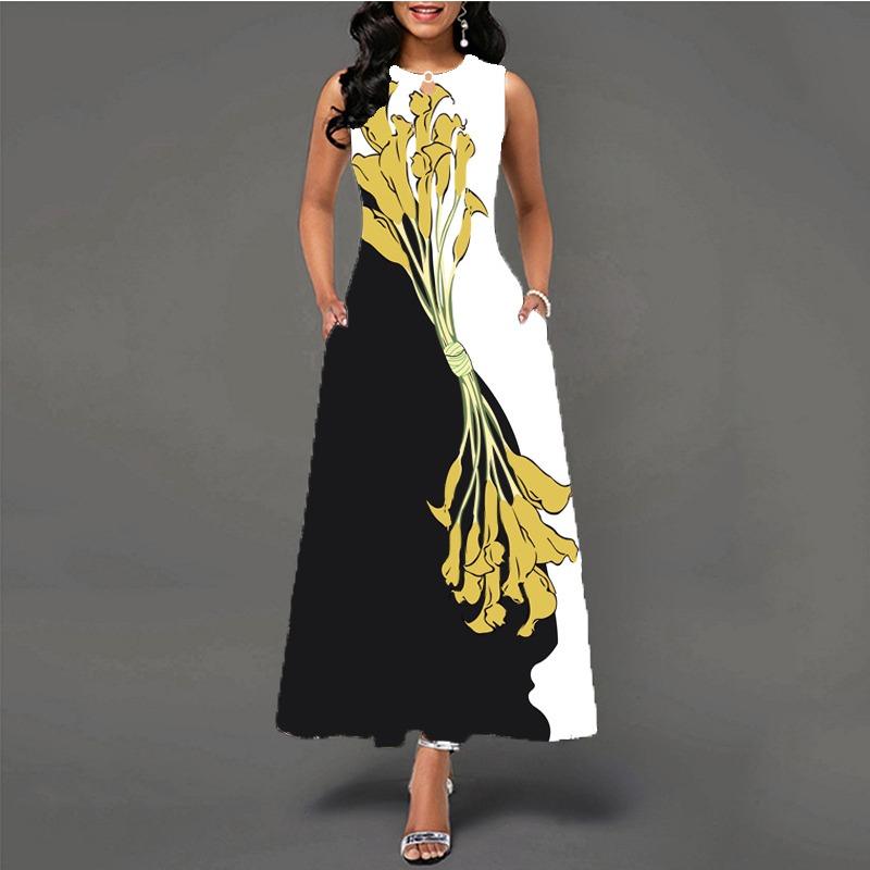 Women's clothing European and American style large size dress digital printing sleeveless pendulum elegant