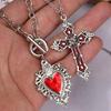 Gothic Heartshaped Cross Pendant Necklace Set With Alloy Geometric Design For Men Women
