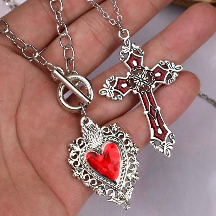 Gothic Heartshaped Cross Pendant Necklace Set With Alloy Geometric Design For Men Women