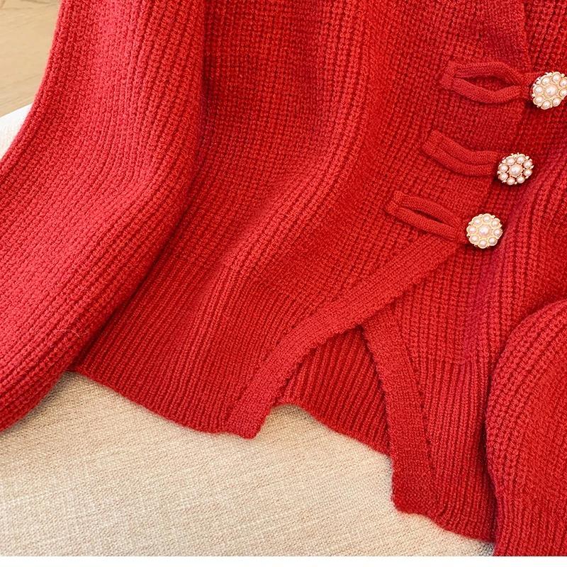 Autumn Spring Design Splicing Slim Women Knitted Cardigan Sweater Jacket Fashion Fake Two Items Loose Ladies Top