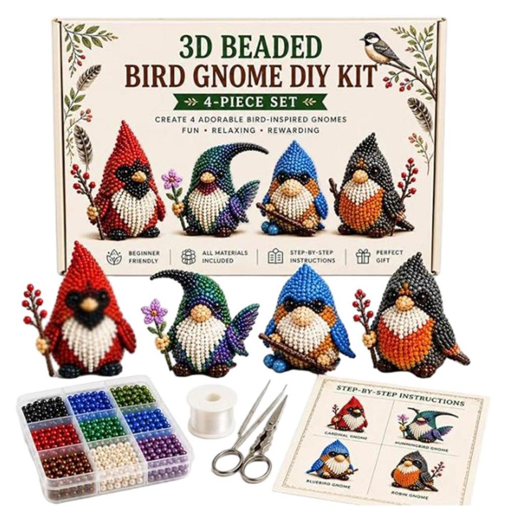 DIY 3D Gnome Bead Embroidery Set Complete Accessories Beadwork Crafts Kit for Crafting Enthusiasts Girls Women Teens Adults