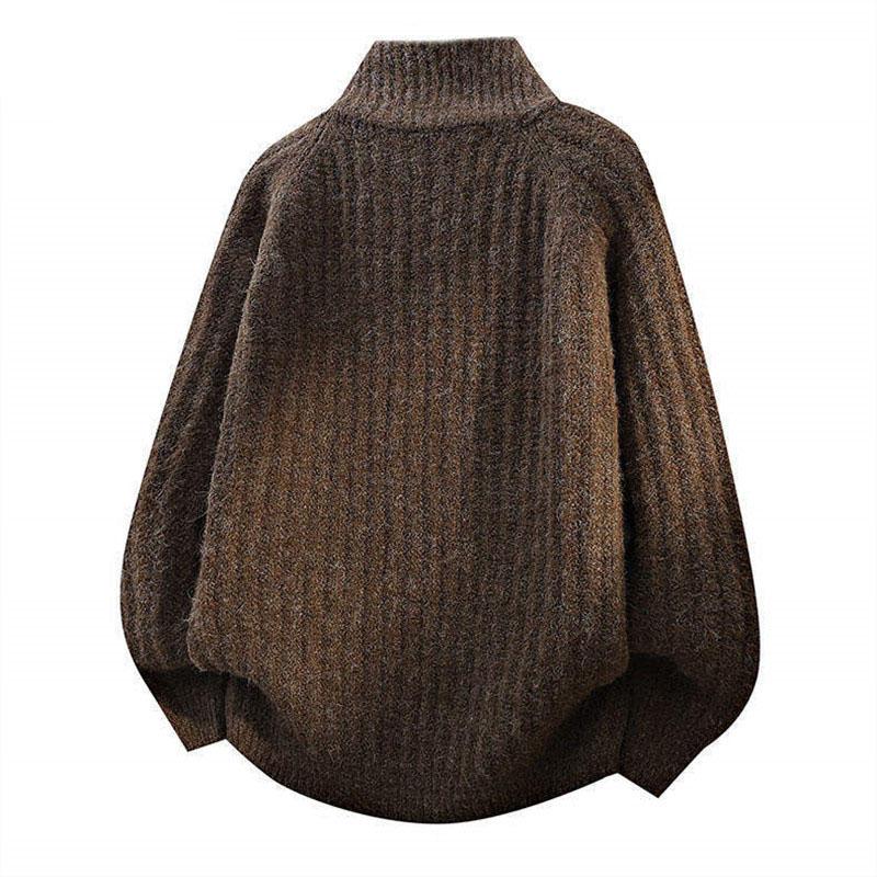 Autumn Winter Half Zipper Knitted Sweater Men Warm Stand Neck Pullovers Casual Knitwear