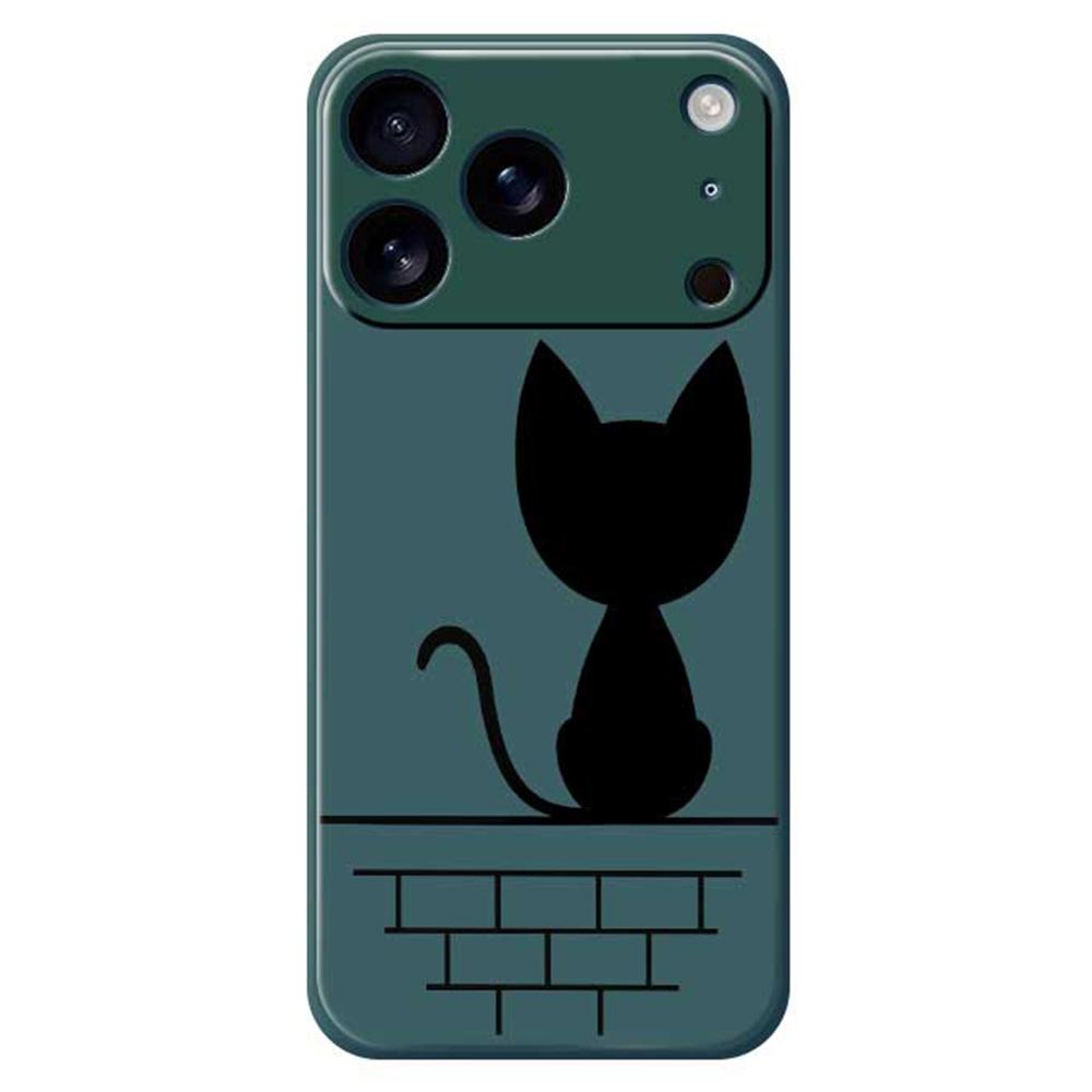 

For iPhone 17 Pro Case Black Cat on the Wall Pattern Printing Straight Edge TPU Phone Back Cover Green