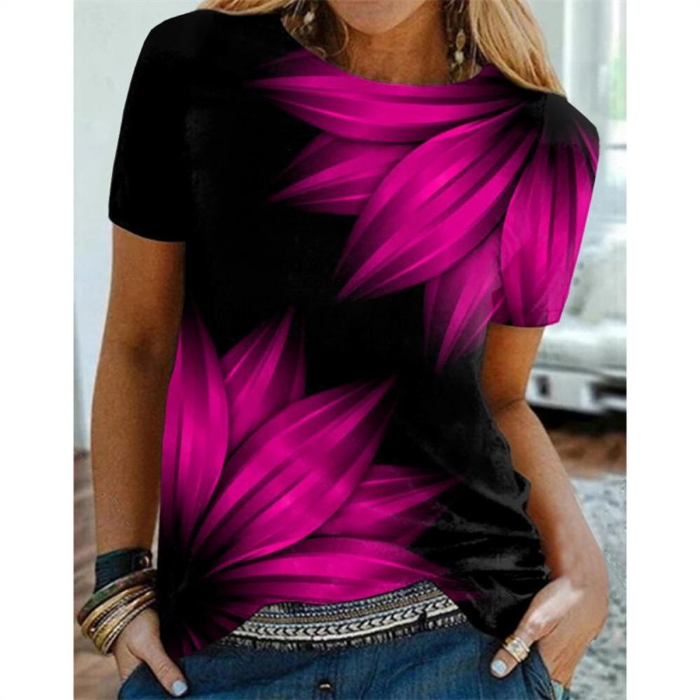 

Цветная женская футболка с принтом, летняя модная футболка с 3D-принтом, топ с короткими рукавами и круглым вырезом с растительными узорами 3XL