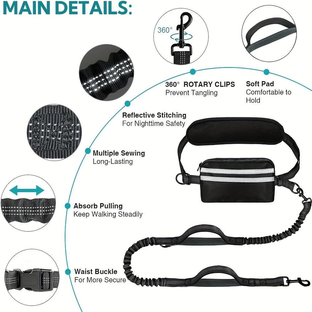 Heavy Duty Hands Free Dog Leash with Waist Belt & Zipper Pouch, Shock Absorbing Bungee Reflective Leash for Small Medium Large
