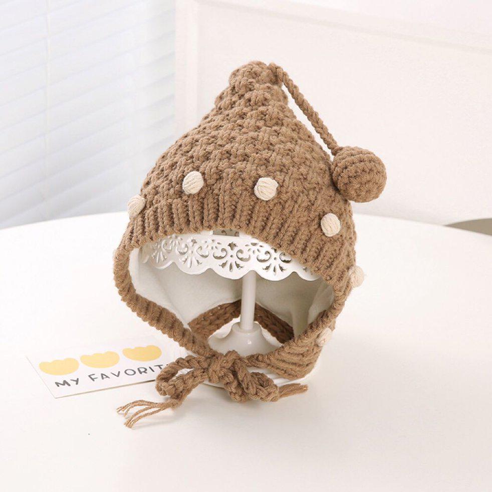 

Autumn & Winter Pom-Pom Knitted Wool Hat with Ear Protection for Kids Small кавовий