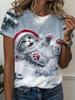 Women's Christmas 3D Winter Santa Claus Print T-shirt, Summer Casual Round Neck Short Sleeve Loose T-shirt for Women
