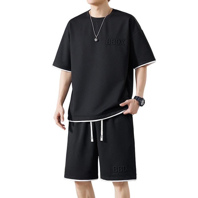 Men's Trendy Waffle Weave Sports Suit: Breathable Short Sleeve & Loose Fit Shorts Two-Piece Set