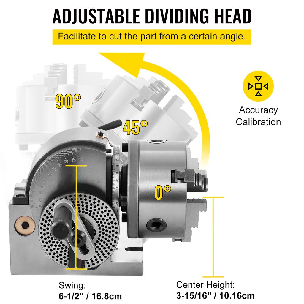 SucceBuy Dividing Head Precision Semi Universal BS-0 5" / 4" 3-Jaw Indexing Head Tailstock & Chuck for Drilling Milling Grinding