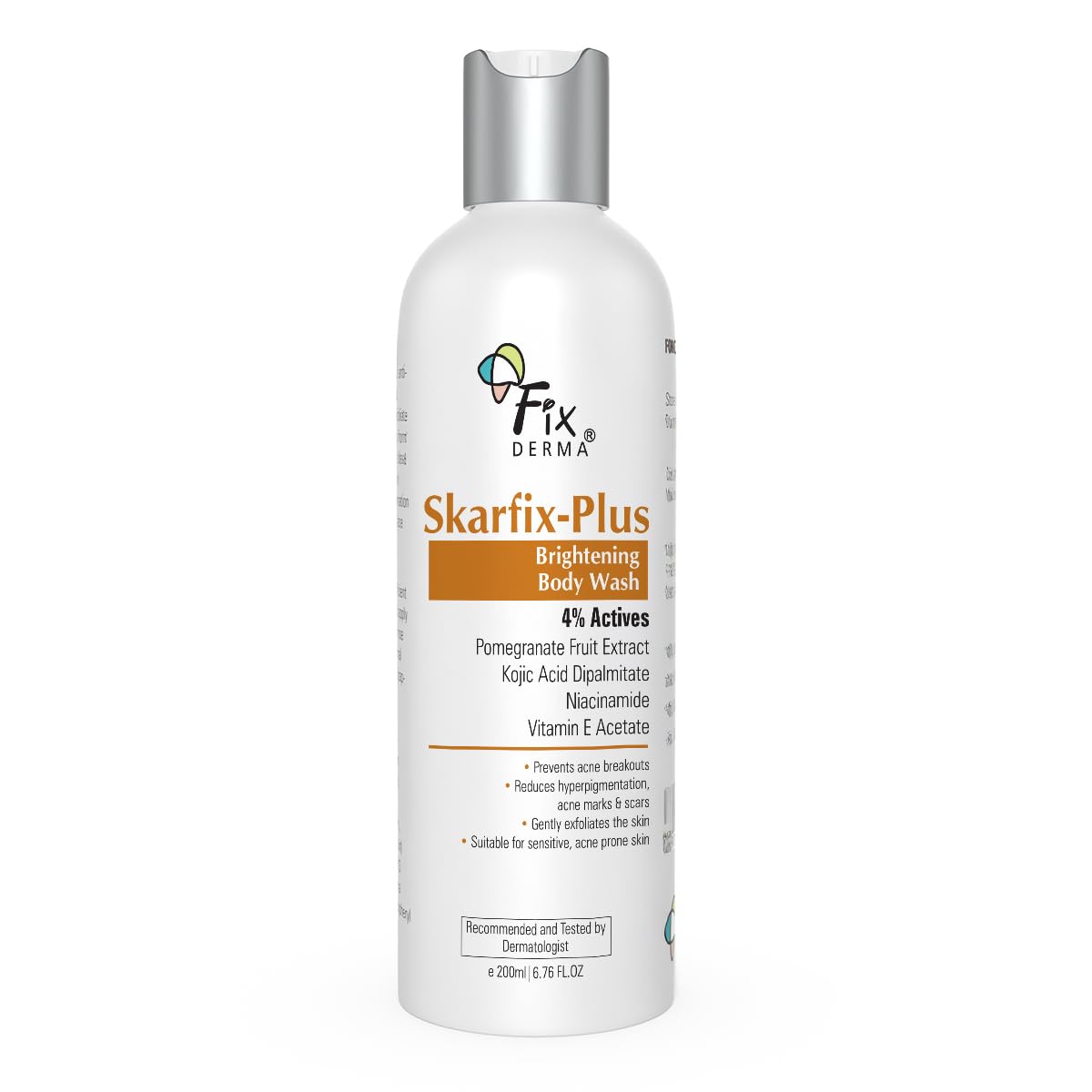 Fixderma Skarfix Plus Brightening Body Wash with 4% Actives (Kojic Acid, Niacinamide Acid, & Vitamin E) | Skin Brightening Body Wash Shower Gel Women