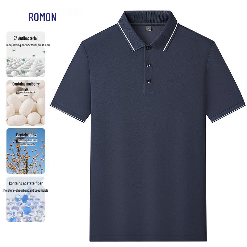 Romon Men s Ice Silk Linen Blend Polo Shirt XL