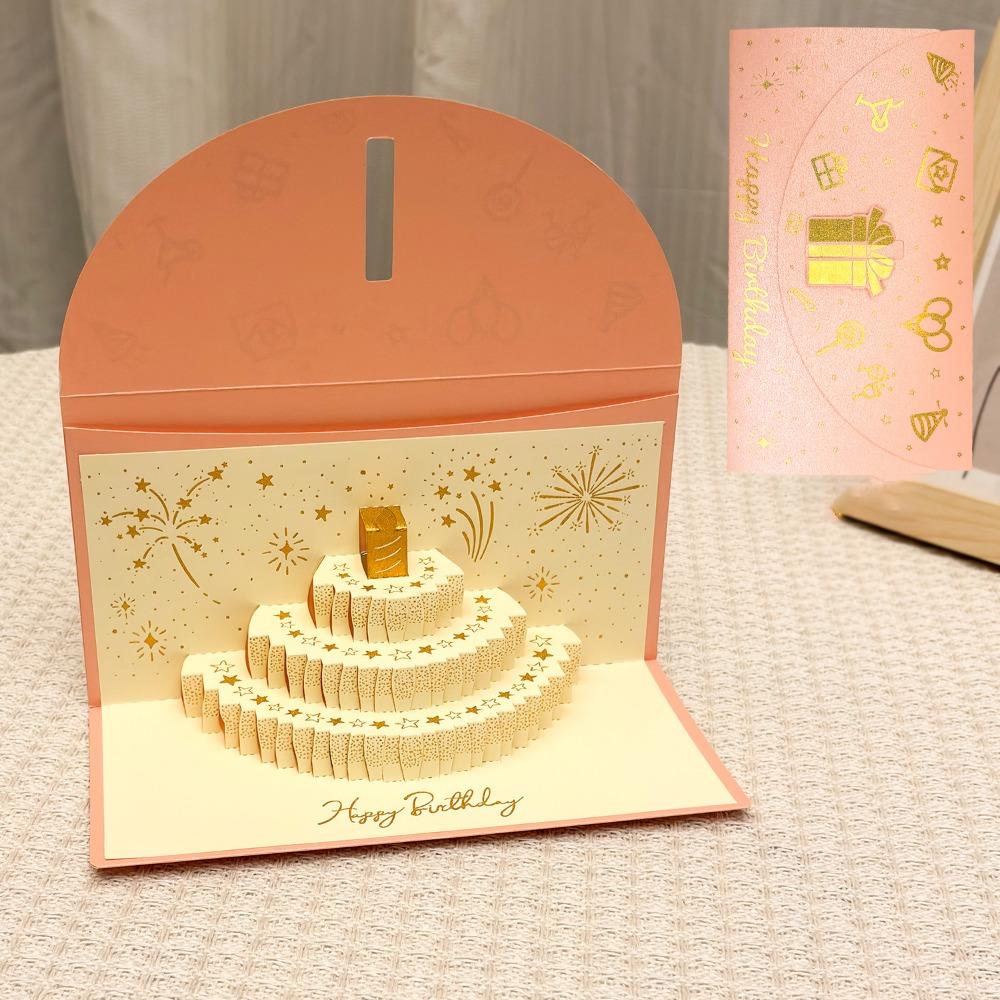 3D Pop-Up Birthday Red Envelope Greeting Card Can Hold 1-20 Cash Foldable Musical Light Greeting Card Gold Gold-stamped Cover