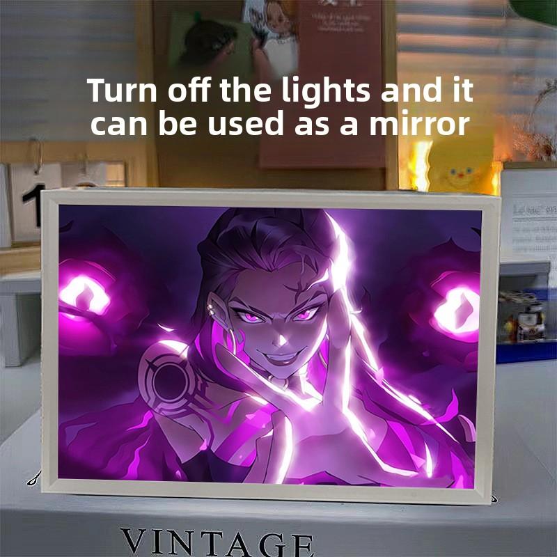 21cm/8.27in Valorant 3D Light Painting Acrylic Mirror White Led Night Game Peripherals Table Display Birthday Gift Home Decorate