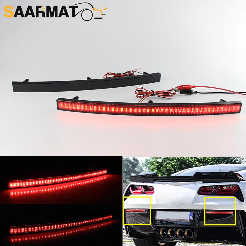 2X Red 3D Optic LED Rear Bumper Reflector driving Tail Brake Light Rear Fog Lamp For Chevrolet Corvette C7 14-19 Taillight Style