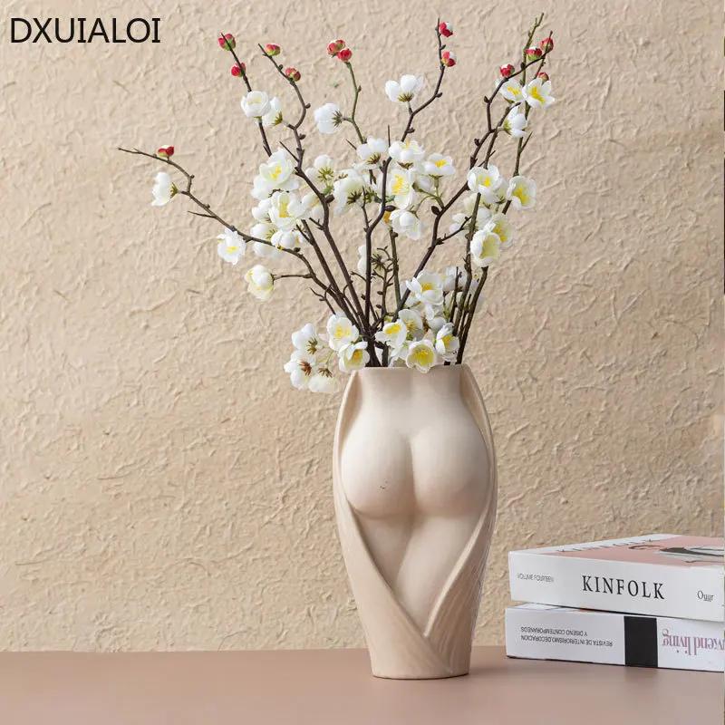 DXUIALOI Creative Minimalist Body Art Ceramic Vase Ornaments Nordic Living Room Female Sculpture Desktop Flower Arrangement Vase
