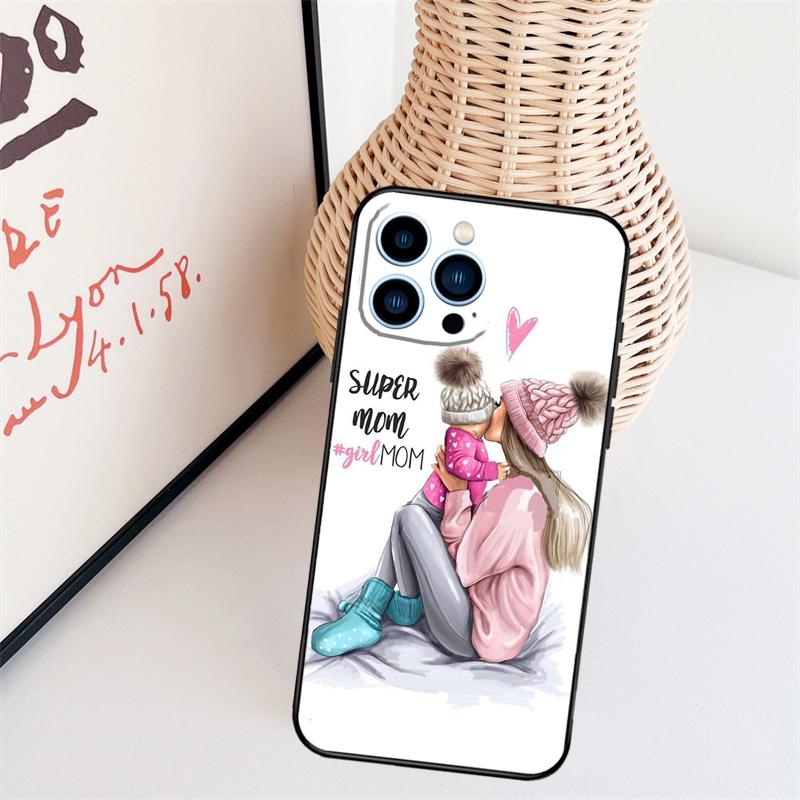 Baby Mom Daughter Girl Son Dad Case For iPhone 11 12 13 14 16 15 Pro Max Mini X XS Max XR Plus Cover Coque