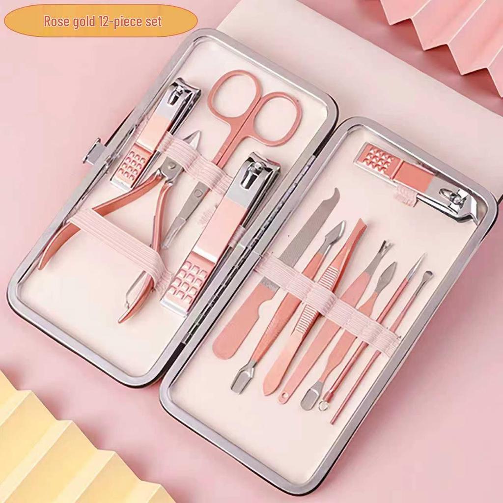 18-Piece Rose Gold Stainless Steel Manicure Set: Nail Clippers, Scissors, File & Cutter