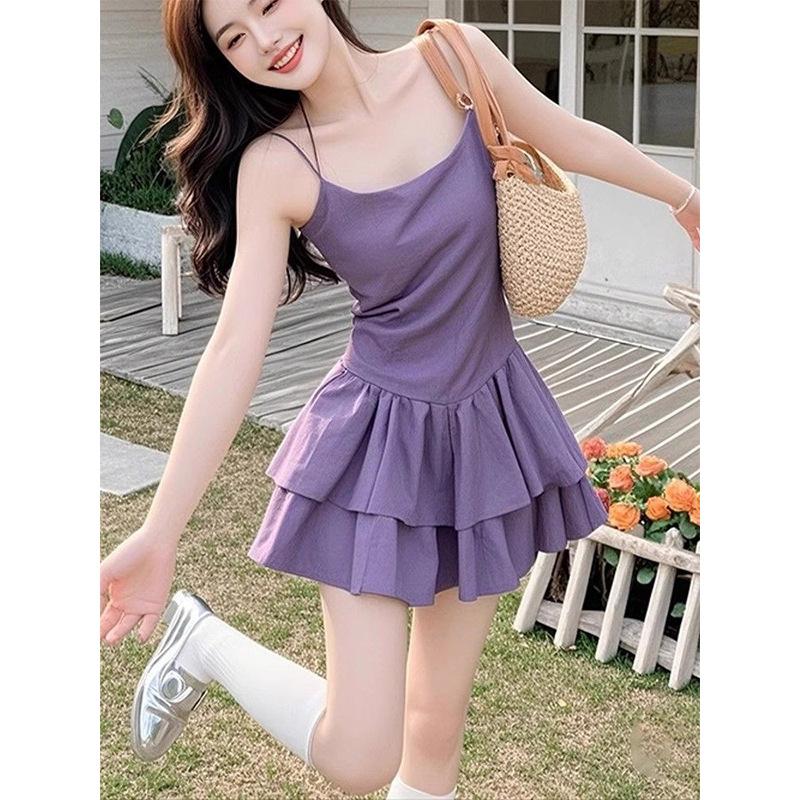 Pure lust Spice Girl Purple Suspender Dress Women's Summer Slim Skirt Cake Dress Niche Design Skirt