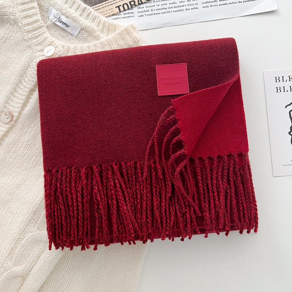Solid color wool scarf shawl women's autumn and winter senior sense versatile fringed warm scarf couple student