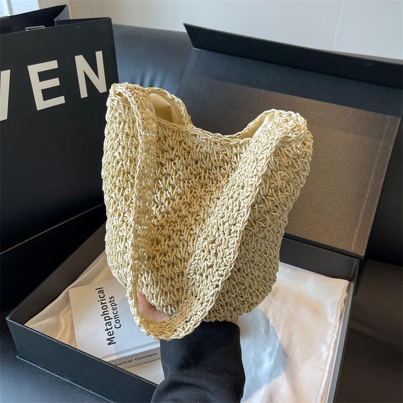 Ретро плетеная сумка соломенная плетеная сумка женская летняя новая приморский отдых пляжная одноплечевая ротанговая литературная сумка-ведро