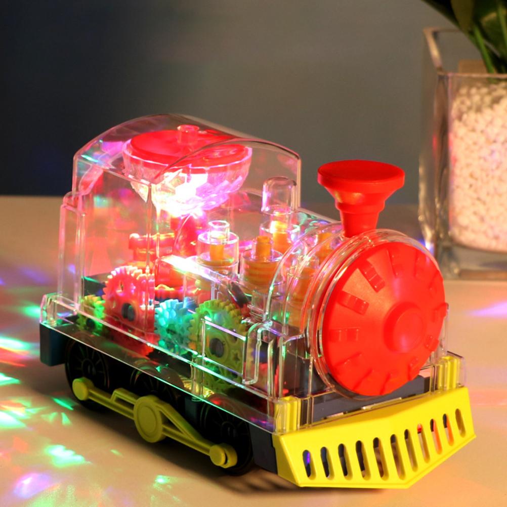 Transparent Electric Gear Train Toys With Music and Rotating Light Electric Gear Locomotive Toy