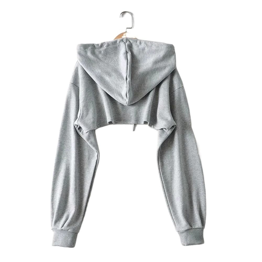 Ultra Short Female Hoodie Patchwork Drawstring Shrug Pullover Long Sleeve Crop Top Women