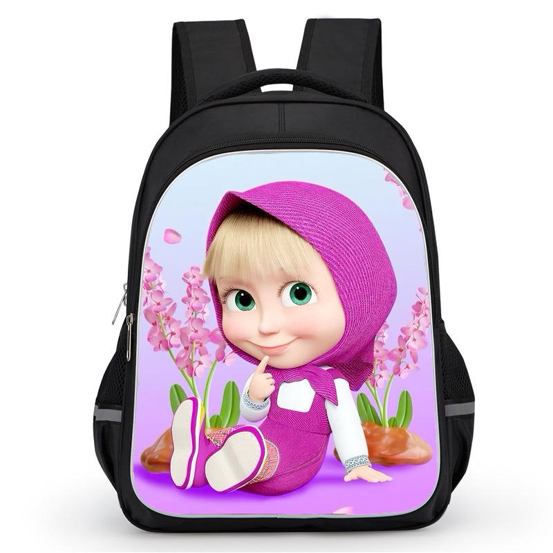 Masha And Bear School Bag Elementary School Cartoon High Definition Printing Large Capacity Zipper Oxford Lightweight Ridge Backpack